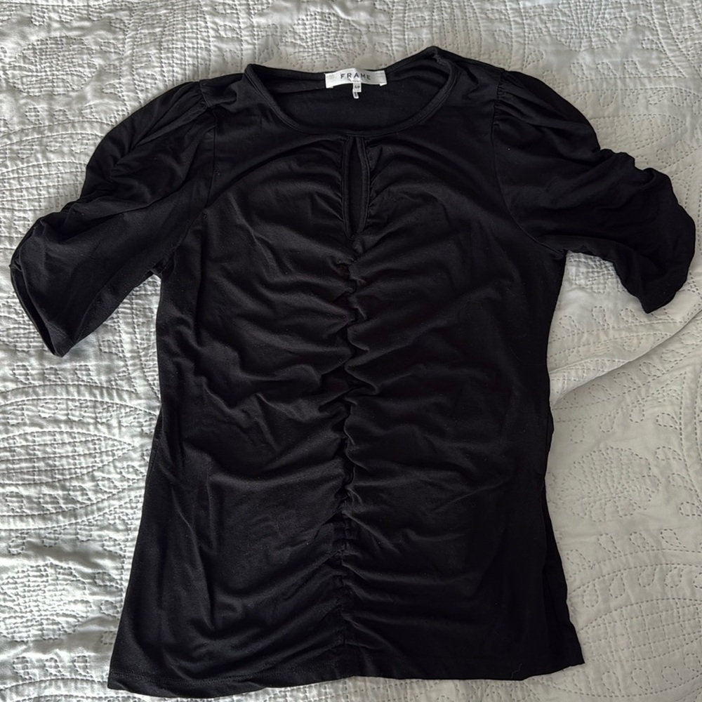 FRAME, black 3/4 sleeve tshirt with keyhole